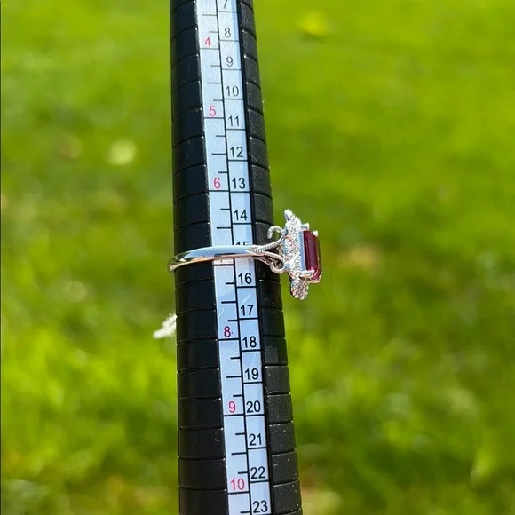 Emerald Cut 1.75 tcw Genuine Ruby & Diamond Ring Sterling Silver Size 7 - Picture 3 of 13